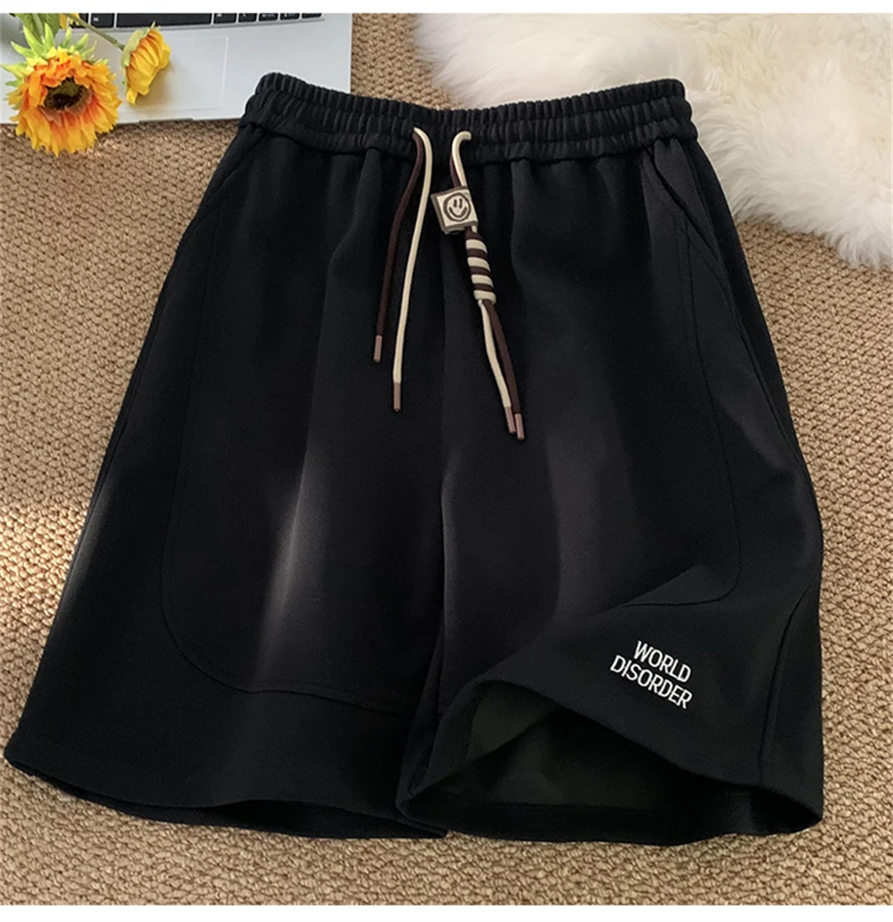 2023 American Street Letter Embroidered Sports Shorts Women's Summer Small Loose Slim Straight Leg Wide Leg Split Pants