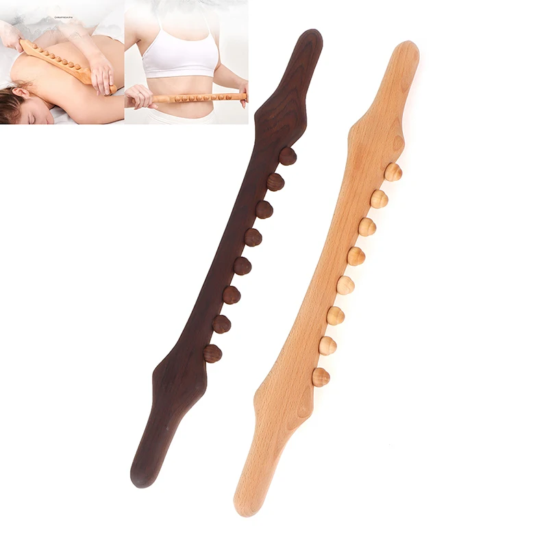 

New 8 Beads Gua Sha Massage Stick Carbonized Wood Back Body Meridian Scrapping Therapy Wand Muscle Relaxing Acupuncture Massager