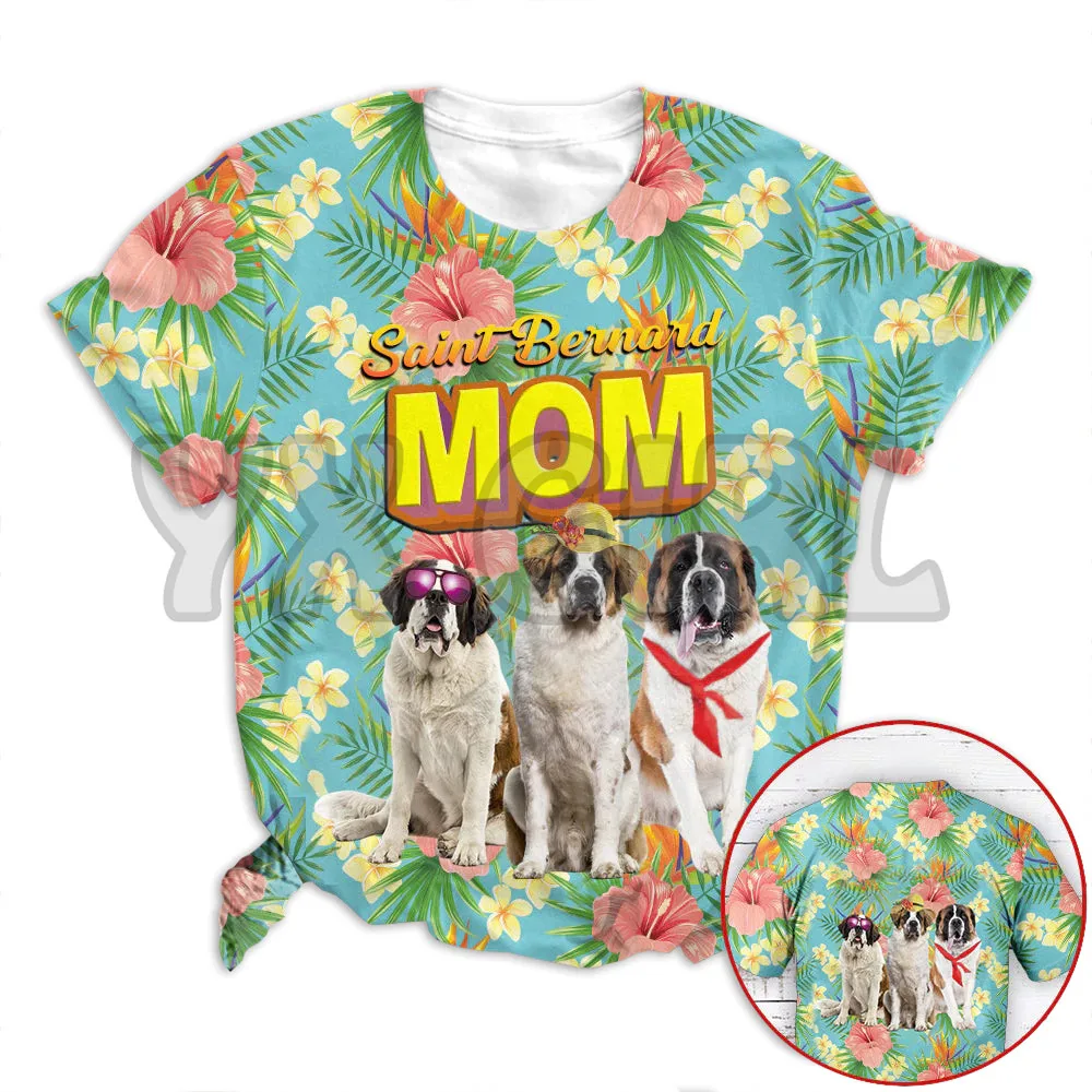 

2022 Summer Fashion Men t shirt Saint Bernard Mom Tropical 3D All Over Printed T Shirts Funny Dog Tee Tops shirts Unisex Tshirt