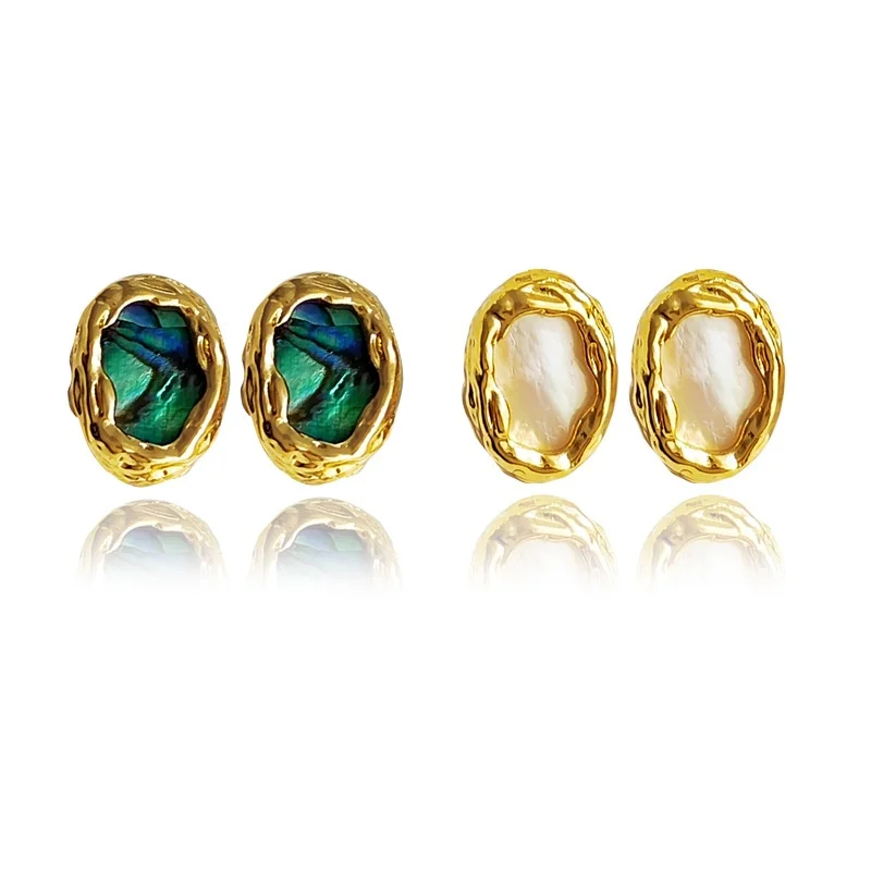 

Irregular Stud Earrings Jewelry for Women 2021 Piercing Shell Emerald Green Woman Earring Accessories Bijouterie Female Gift