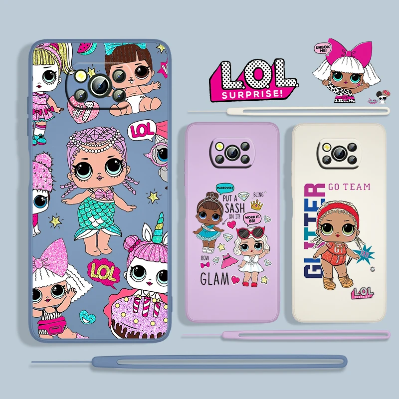 

Girl LOL Surprise Doll For Xiaomi POCO X3 NFC F3 GT M4 M3 M2 Pro C3 X2 11 Ultra Liquid Rope Silicone Phone Case Capa Cover Coque