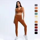 Женские Бесшовные костюмы для йоги, комплект из 2 предметов, эластичная рубашка для фитнеса, леггинсы, одежда для тренажерного зала, тренировочные спортивные комплекты с эффектом пуш-ап, тренировочные костюмы