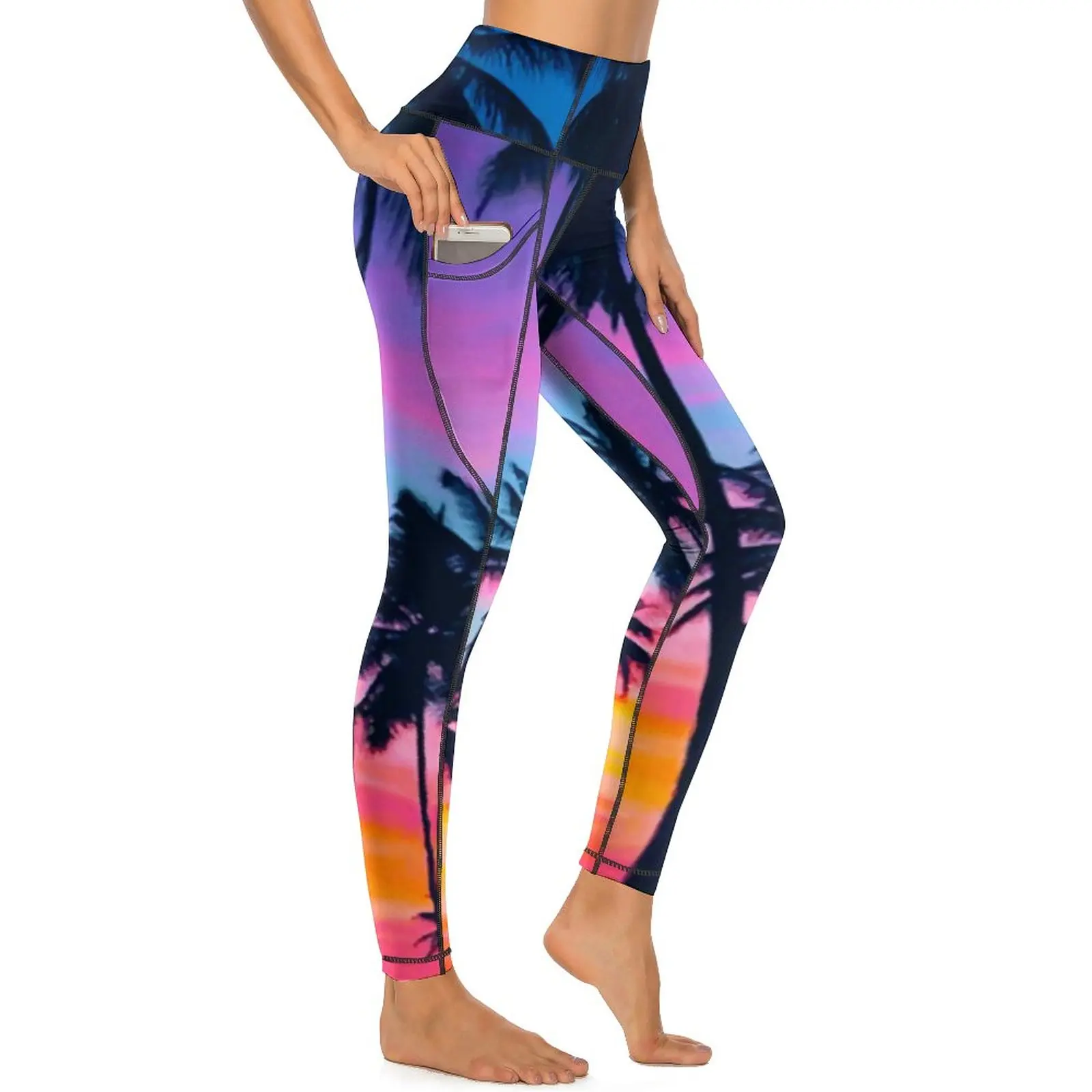 

Miami Sunset Leggings Sexy Palm Trees Print High Waist Yoga Pants Elegant Quick-Dry Leggins Design Fitness Running Sports Tights