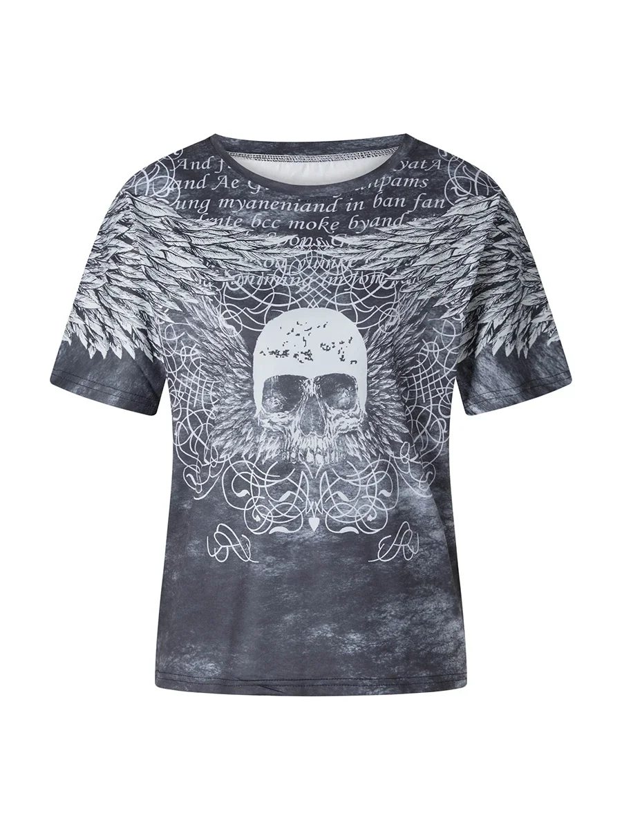 Женская футболка с коротким рукавом винтажная готическая принтом черепа