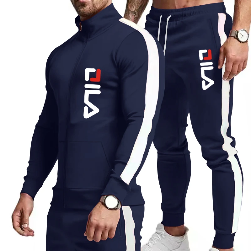 Spring and Autumn Stand up Collar Colored Casual Gym Fitness Set Men's Fashion High Quality Sports Two Piece Set