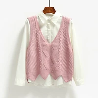 women sweater vest spring 2022 autumn short loose knitted sweater sleeveless ladies v neck pullover tops female outerwear pink