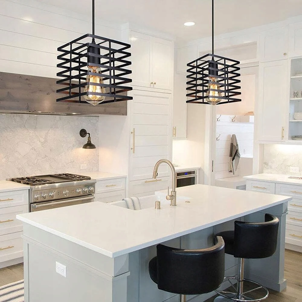 

Modern Square Round Cage Wrought Iron Chandelier Retro Loft Metal Pendant Light Chandelier Restaurant Cafe Decorative Lamps