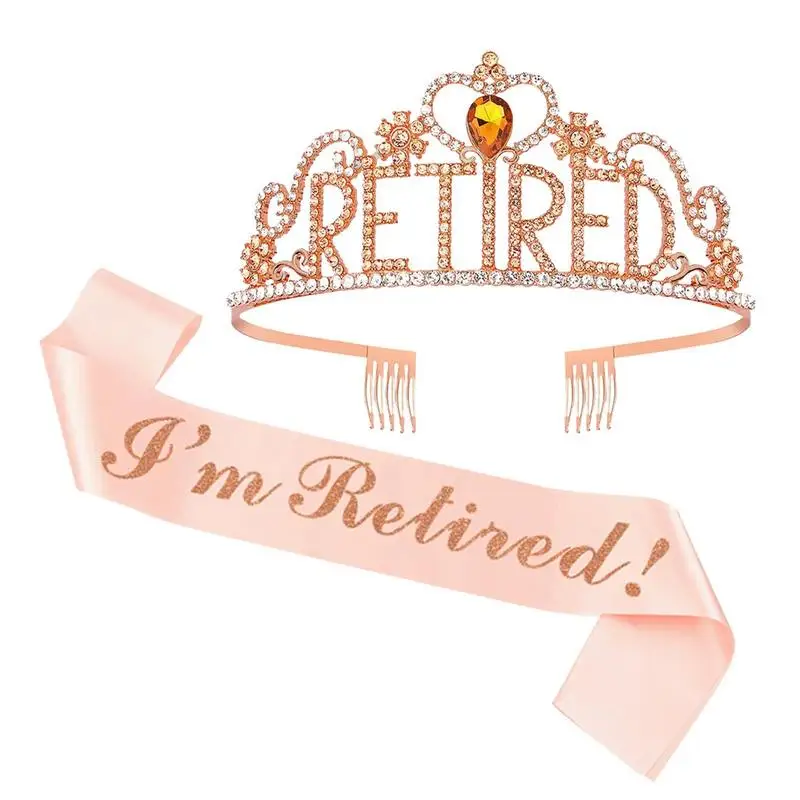 

Retirement Tiara Headband And Sash Retirement Party Set Gold Retired Tiara Crown Headband And Belt For Retired Party