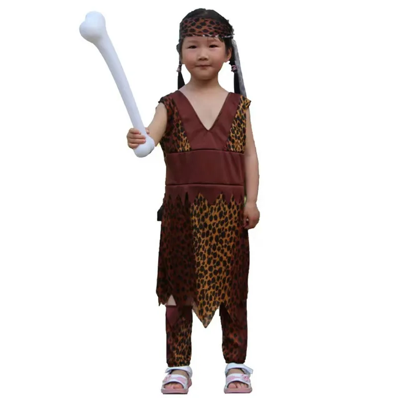 Леопардовый принт для девочек примитивный саваж косплей дети Хэллоуин охотник