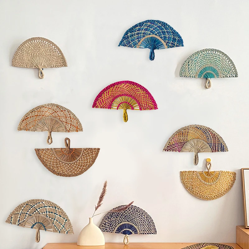 

Nordic Straw Fan Shape Pendant African Pastoral Sea Grass Handmade Woven Wall Hanging Living Room Bedroom Background Home Decor