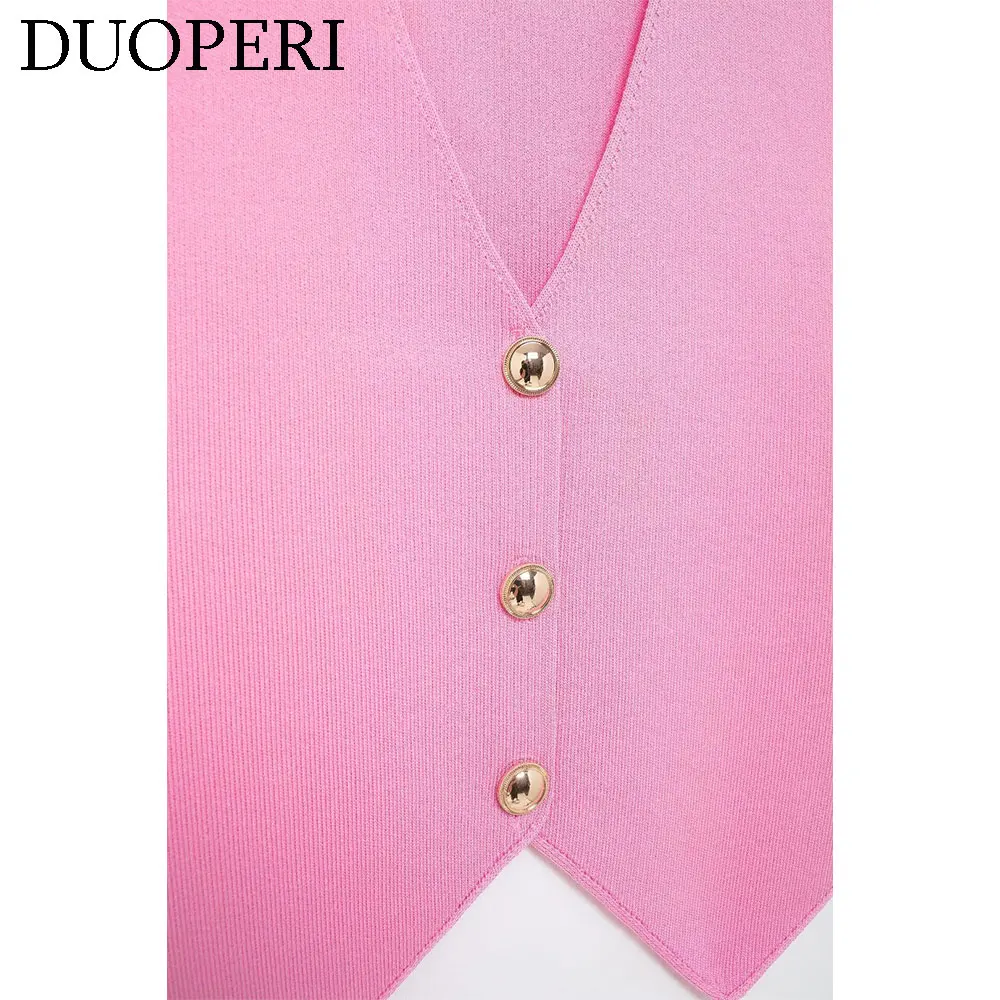 Модный женский розовый вязаный жилет DUOPERI Майки с V-образным вырезом женские