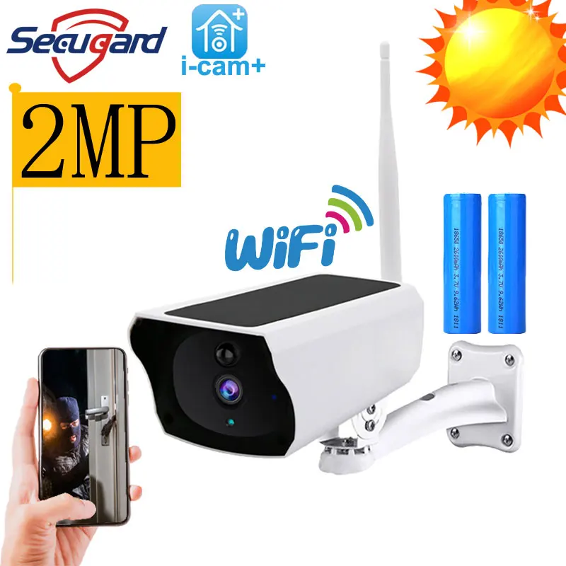 Solar Outdoor Waterproof 1080p Hd Ip Cam Pir Motion Security Alarm Two Way Audio Low Power Design App Icam+