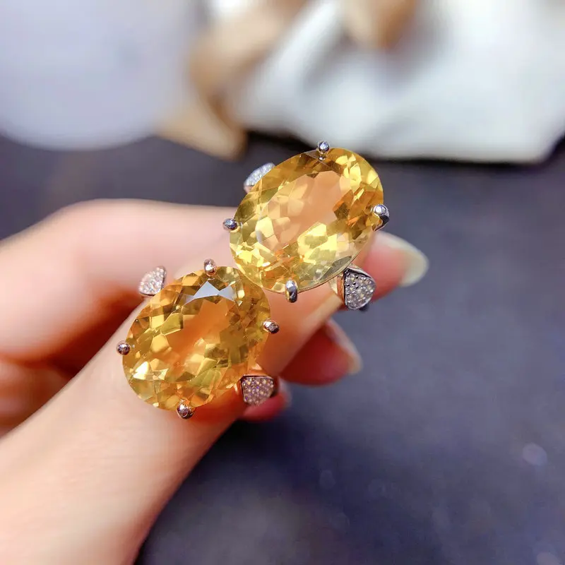 

BLACK ANGEL New Silver Color Large Yellow Zircon Rings for Bridal Natural Citrine Gemstone Female Wedding Jewelry Dropshipping