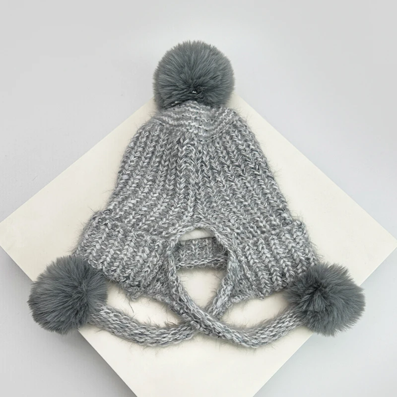 Осенне-зимние новые женские однотонные вязаные шапки с ремешками для волос