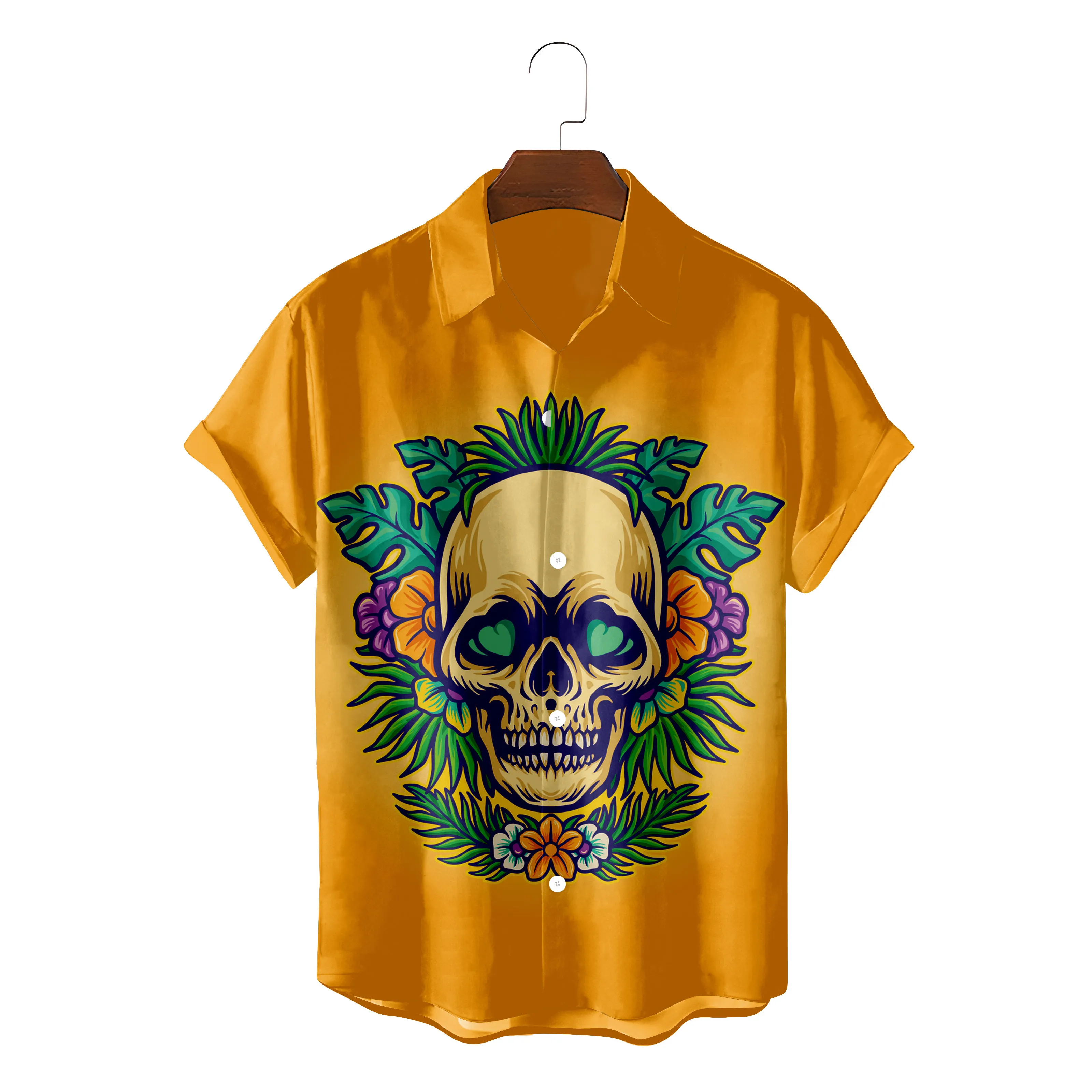 

Fashion Hawaiian Shirt For Men Summer Beach Clothes Skeleton Skull Pattern Camisa Blusas Blouses Button Up Streetwear Chemise