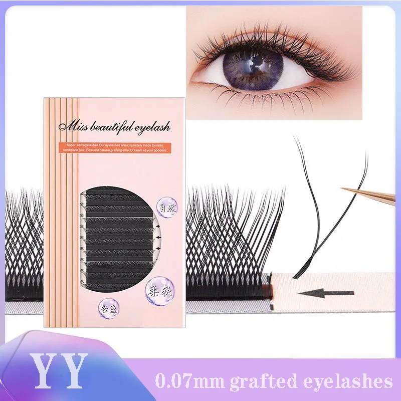 

New YY Shape Hand Woven Premium Mink Eyelashes Extension Makeup Products 0.07mm Cross False Eyelash Free Shipping Items