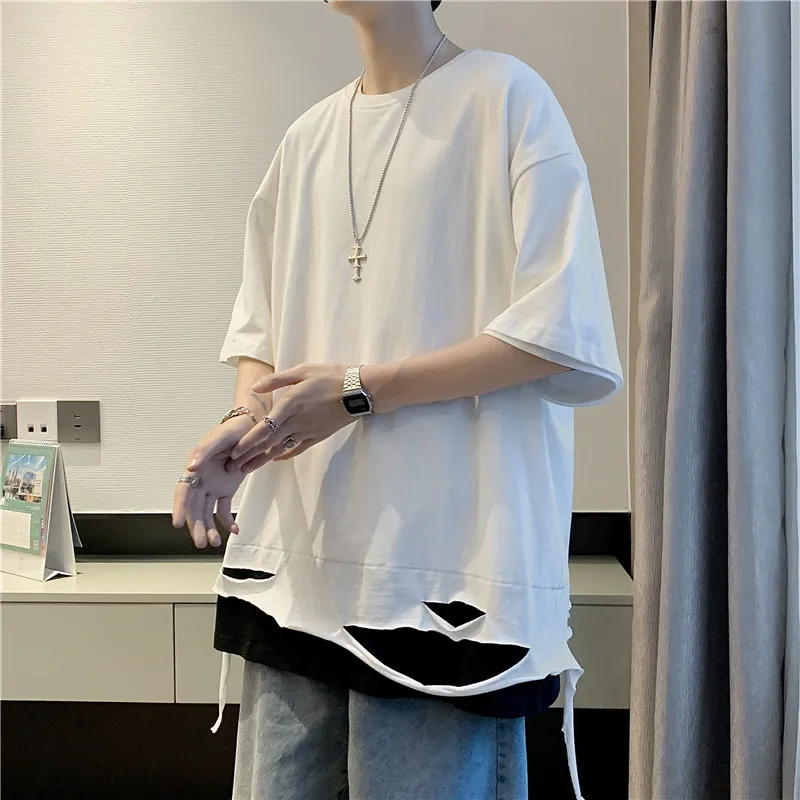 

Летняя футболка для отпуска из двух частей, Мужская футболка с коротким рукавом и рукавом, Студенческая парная футболка с рукавом до локтя