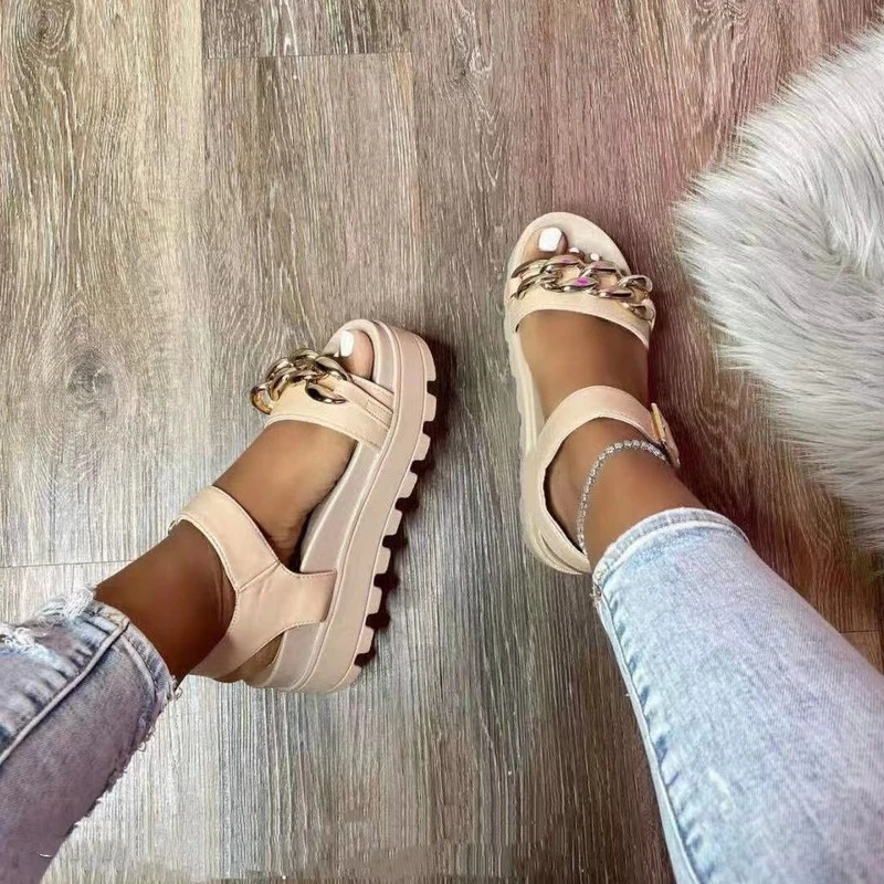 

Summer Women's Platform Sandals Metal Decorative Flat Increase Outdoor Casual Woman Sandalias Ladies High Quality Beach Shoes