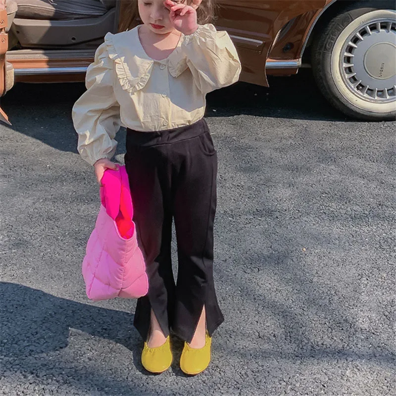 

Children's 2022 spring new girls' Korean split pants horn trouser 4-5
