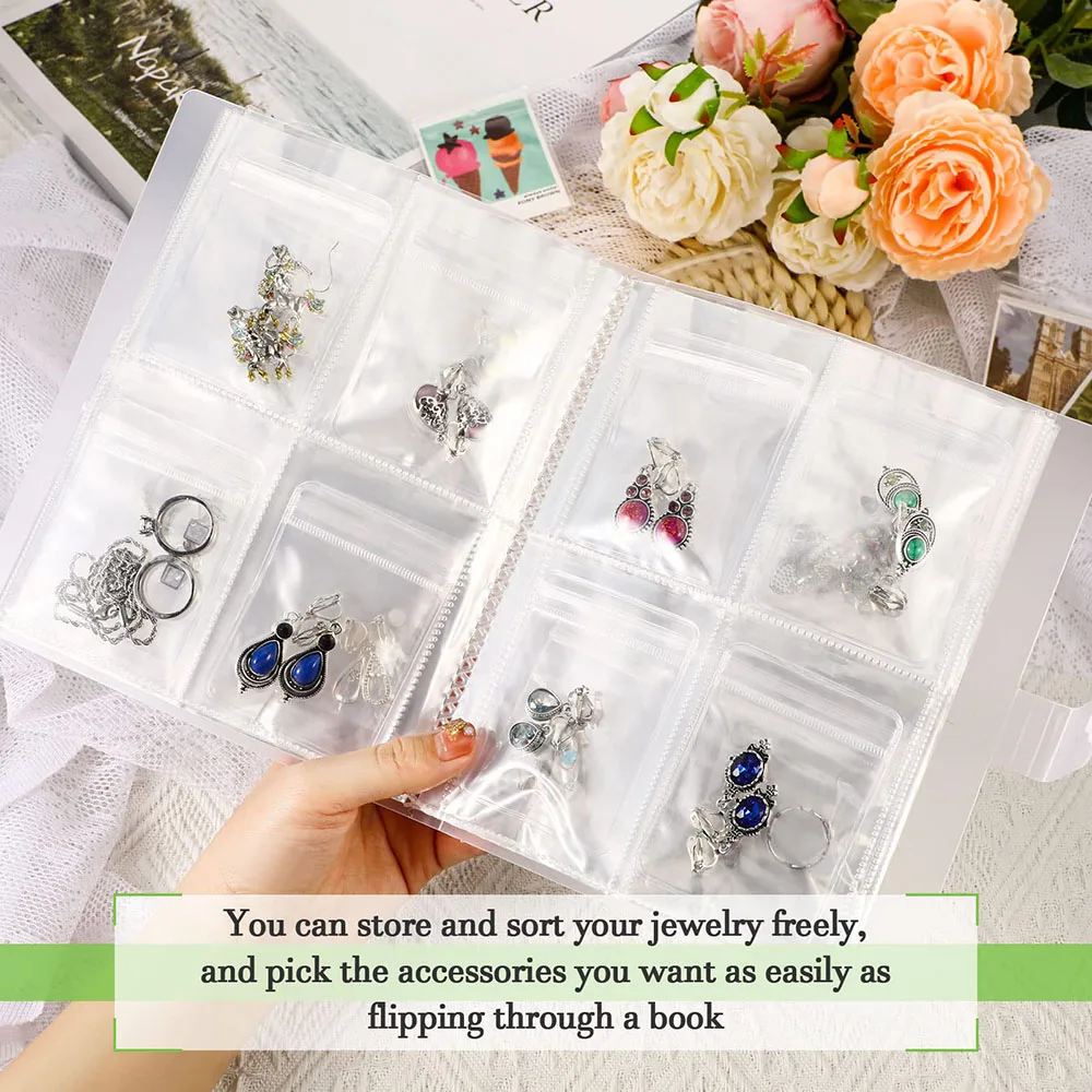 Transparent Jewelry Organizer Book Travel Jewelry Storage Book Portable Jewelry Album with Clear PVC Bag for Earring Stud Ring