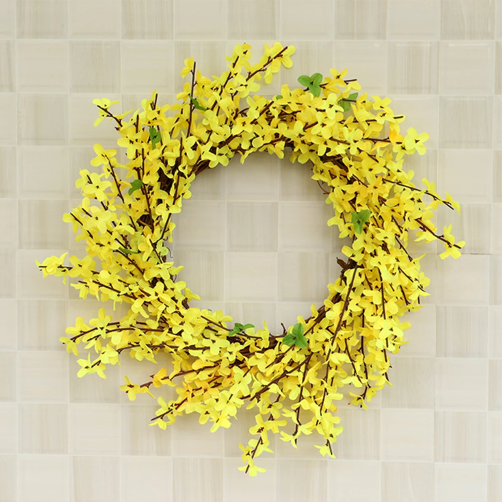 

Искусственный цветочный венок Forsythia, праздничный домашний декор для гостиной, входной двери, настенное комнатное и уличное окно, 17 дюймов, в...