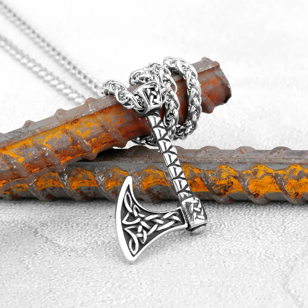 

Men Viking Ax Necklace Stainless steel Norse Rune Axe Mjolnir Slavic Amulet Self-defense Rock Hiphop Pendant Male Jewelry Gifts