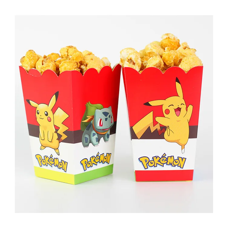 

6pcs/set Pokemon Pikachu Popcorn Box Pikachu Boys Themed Party Supplies Children's Birthday Party Supplies Cookies Snack Boxes