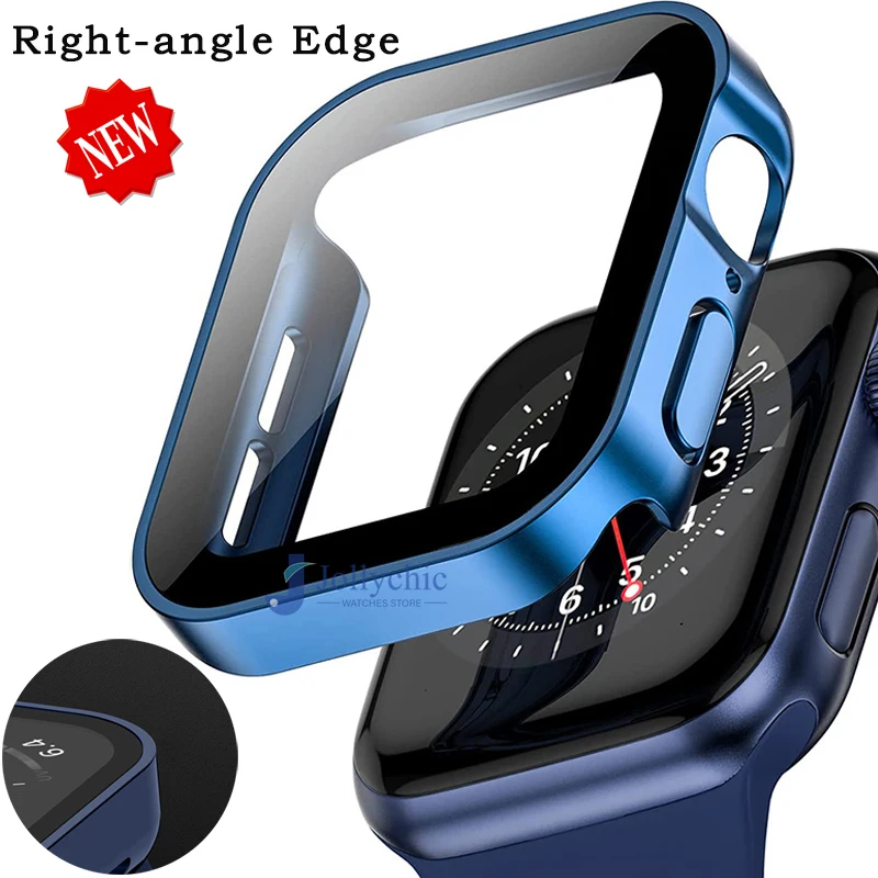 Waterproof Watch Case Tempered Glass for apple watch serie 8 7 cover 40mm 44mm 41mm 45mm protector Straight Edge IWatch 6 SE 5 4