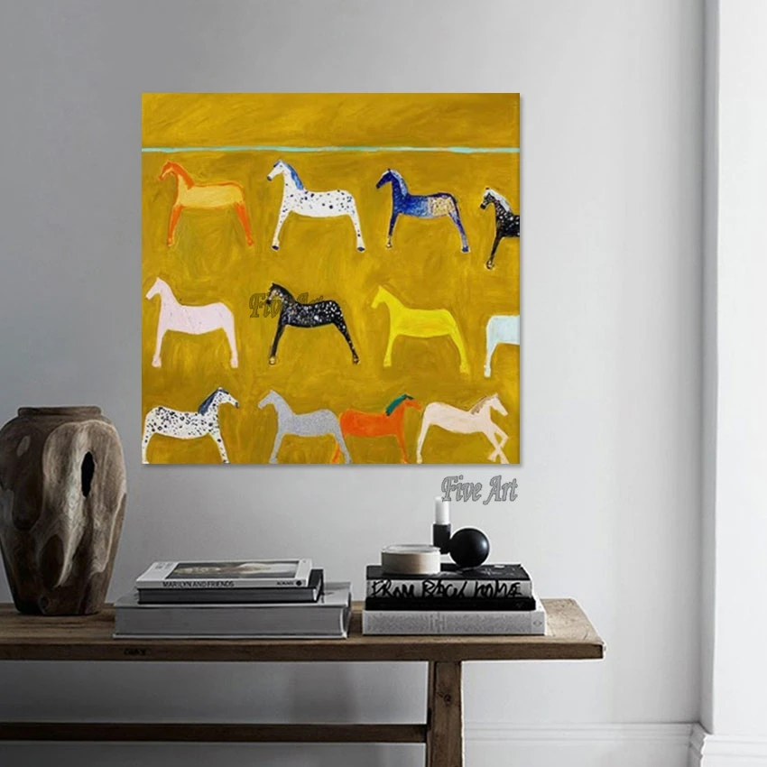 Абстрактная акриловая живопись лошадь на холсте