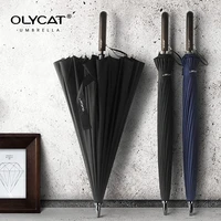 olycat 24k straight long umbrella windproof strong wooden handle rain umbrella women men business brand glassfiber paraguas