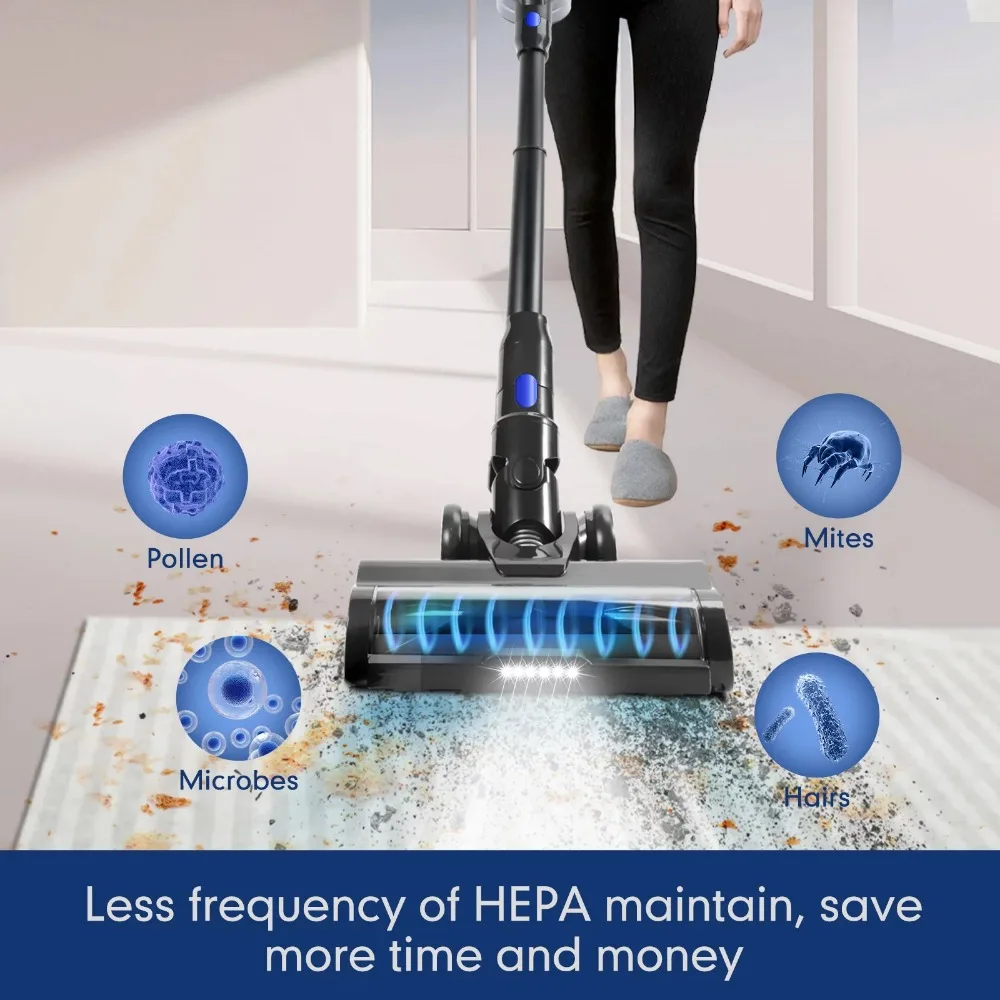 

Cordless vacuum cleaner with LED display screen and anti fading suction, suitable for pet hair, carpets, and hard floors