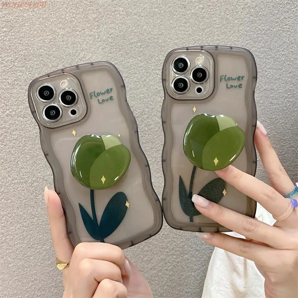 

INS Tulip Phone Holder Stand Wave Case For Xiaomi 12 12X Poco F2 F3 X2 X3 GT M3 Mi 10 10i 10s 10T Lite 11 11i 11x Pro Soft Cover