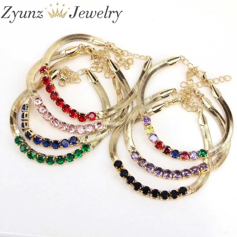 

5PCS, Trendy Colorful Crystal Zircon Charm Bracelets For Women Girls Bohemia Gold Snake Chain Bracelet