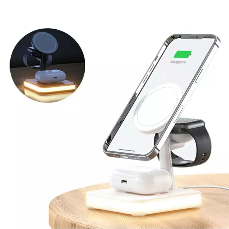 

Magnetic Qi Wireless Charger 4 in 1 Phone Charging Station For Apple Watch For iphone 14 13 12 Pro Max For Samsung Galaxy