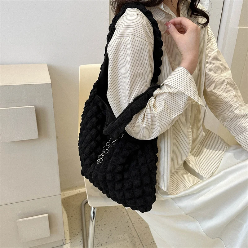 

Женская сумка-шоппер среднего размера, однотонная декоративная сумка-шоппер с цепочкой и рюшами