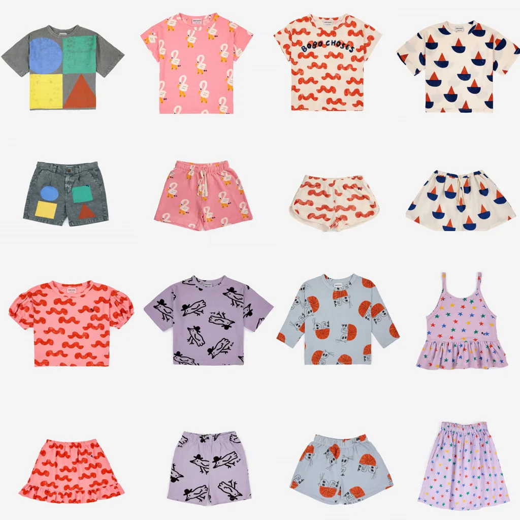 

Korean Girls Boys T Shirts Shorts 2023 BC New Summer Baby Children's Tee Shirts Suit Kids Clothes From 2 To 8 Years Top Clothing