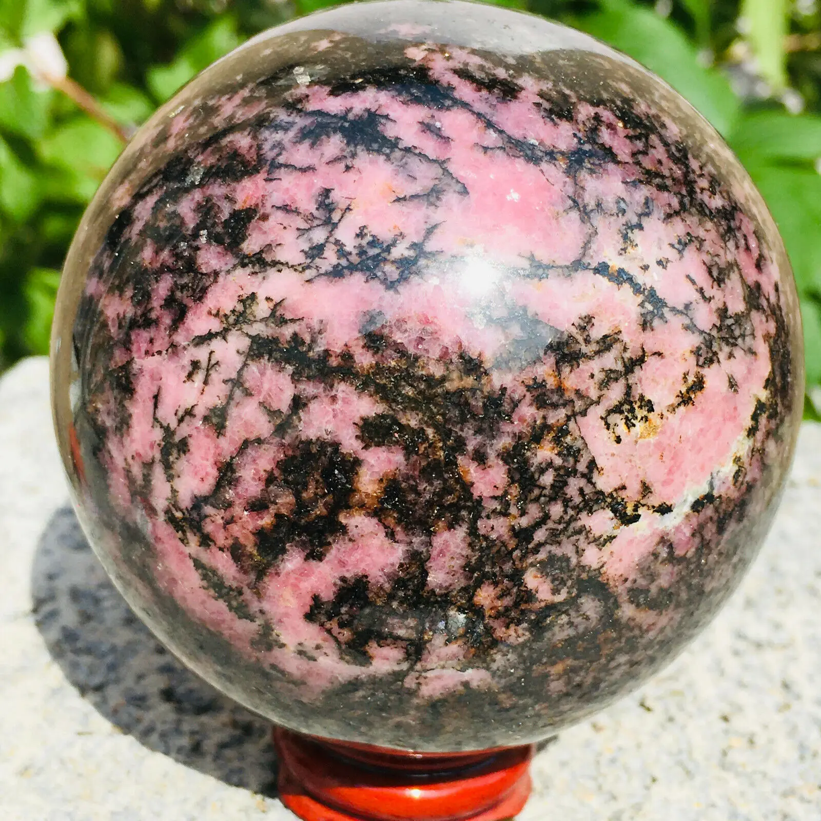 

NATURAL RHODONITE SPHERE WITH BEAUTIFUL lLACE REIKI HEALING ENERGY QUARTZ