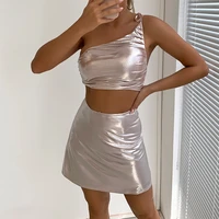 women one shoulder two piece set sexy off the shoulder tied tops a lined skirts outfits summer elegant holiday suits