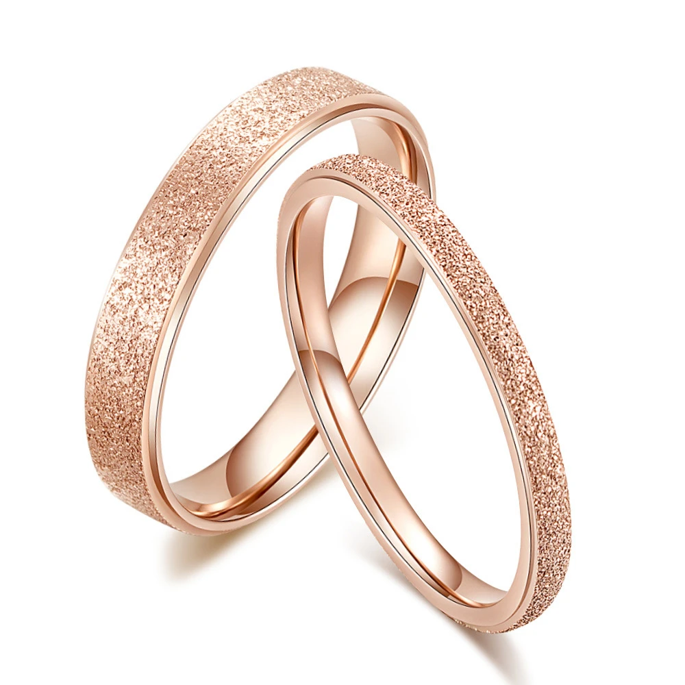 Titanium Steel Rose Gold Frosted Ring Women's Silver Pearl Sand Simple Style Women's Ring Lovers' Tail Ring