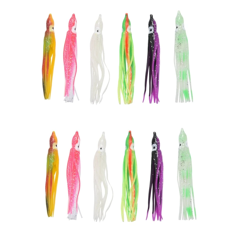 

12 шт. 10 см Мягкая приманка-осьминог, светящиеся искусственные приманки для рыбалки, разные цвета