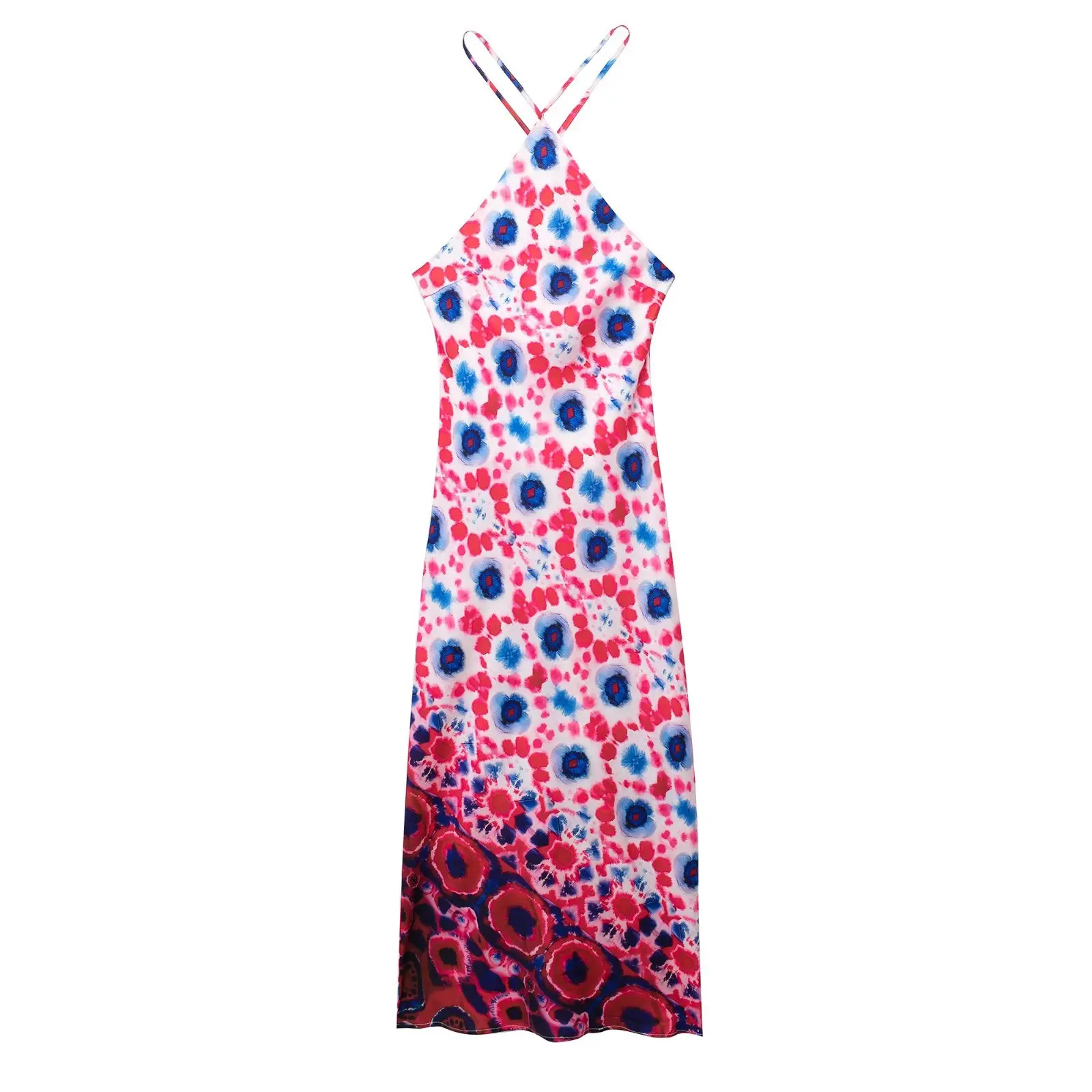 

Women 2023 New Chic Fashion Summer Printed Dress With Neck Sling Midi Dress Vintage Backless Female Dresses Mujer