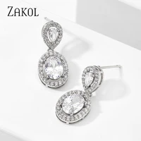 zakol 2022 new elegant luxury aaa cubic zirconia water drop earrings women fashion wedding bridal jewelry ep1014