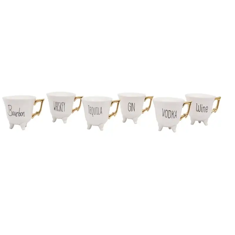 

Footed Teacup with Saying and Gold Electroplating, Set of 6 Styles