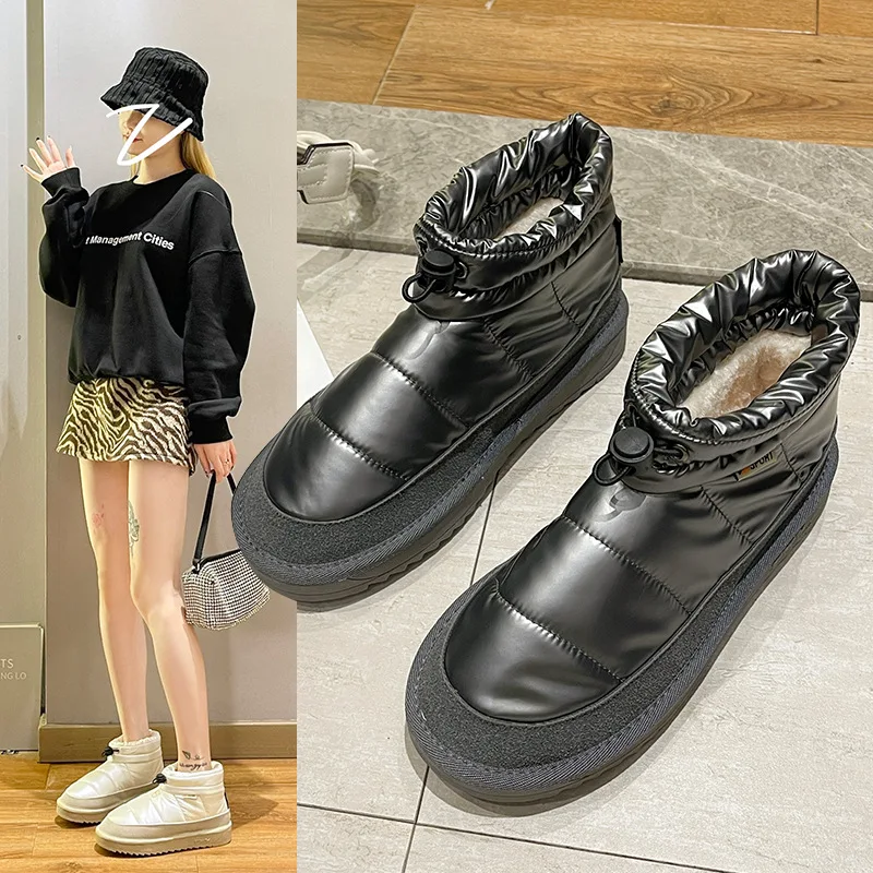 

2022 Winter New Women's Shoes Waterproof Non-slip Plus Velvet Thick Down Boots Warm Slip-on Outdoor Solid Color Cotton Shoes