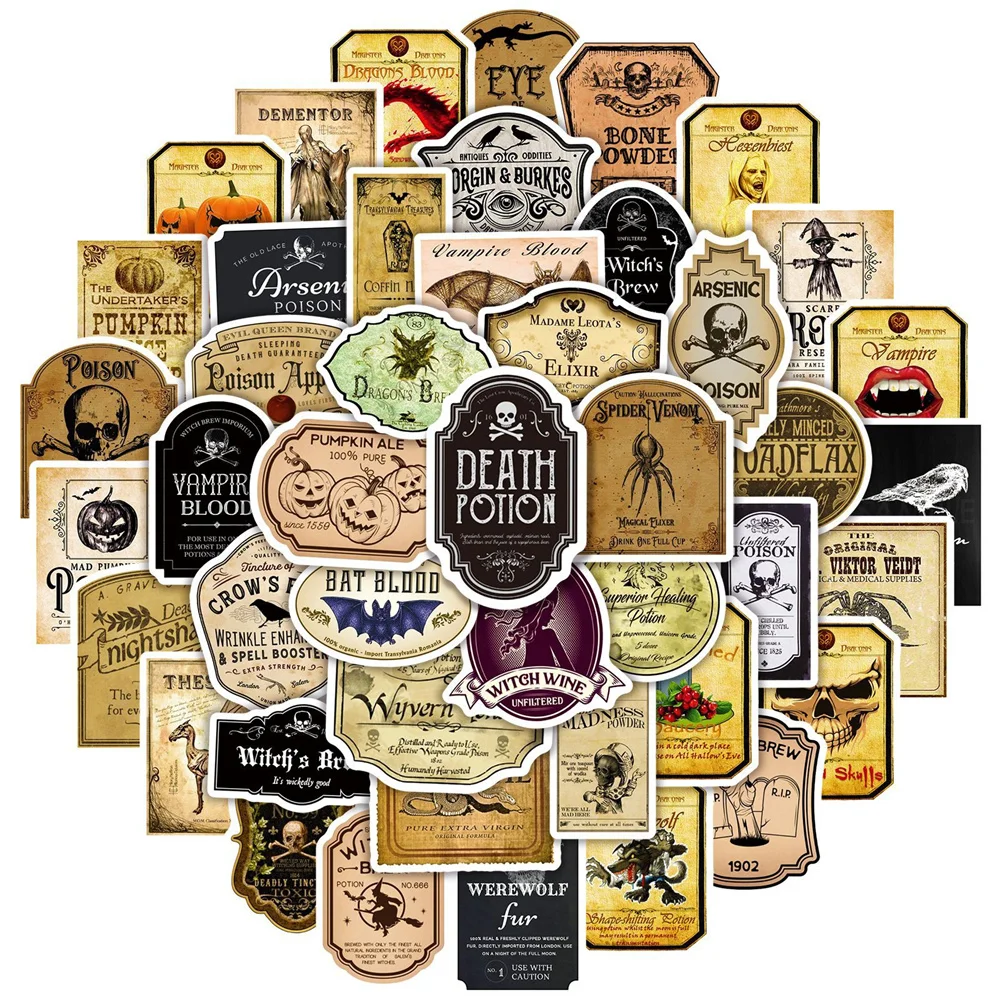 

10/30/50 шт мультфильм Хэллоуин тыква летучая мышь ретро граффити бутылка для напитков DIY стикер для ноутбука Ipai стикер на холодильник оптовая ...