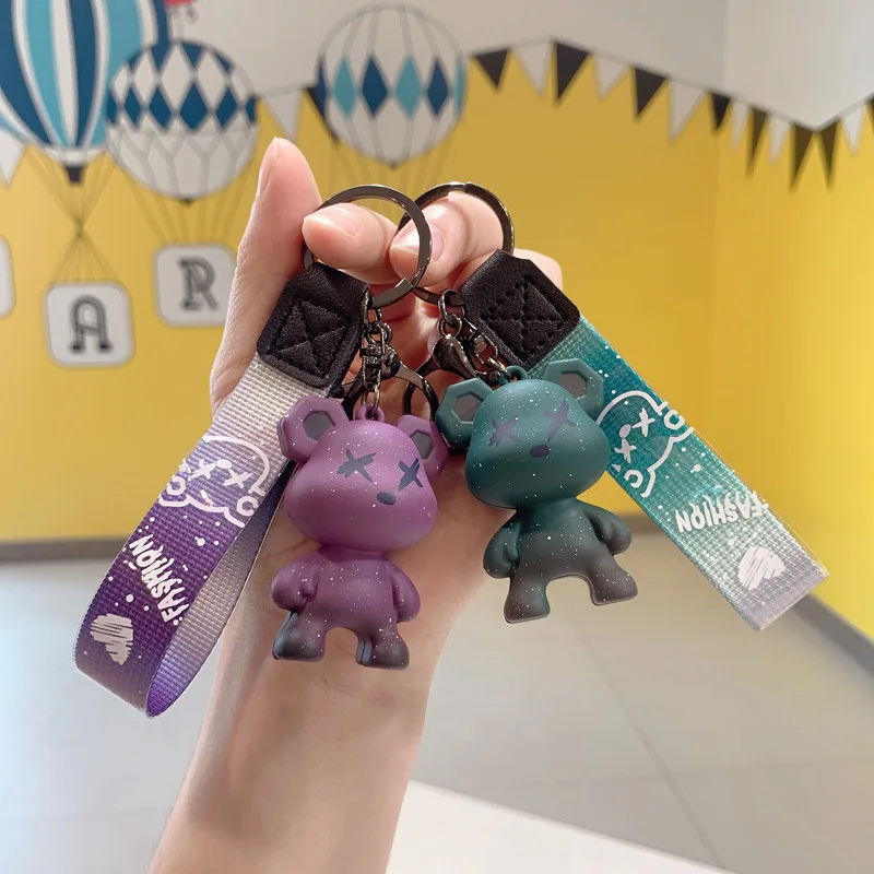 

Cartoon Violent Bear Color-changing Doll Keychain Cute School Bag Key Pendant Car Charms Phone Charm Resin Jewelry Boy Girl Gift