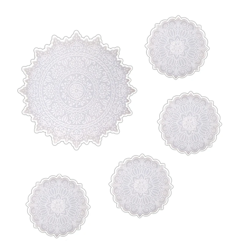 

5Pcs DIY Pattern Coaster Silicone Mould Fruit Plate Sun Lace Mandala Coasters Crystal Epoxy Resin Mold Retail