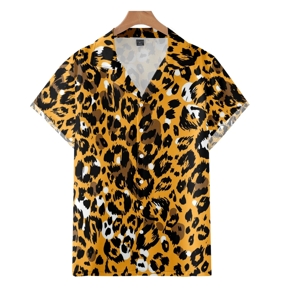 

Мужская модная рубашка в Кубинском стиле с леопардовым принтом, удобная дыхательная Повседневная Уличная одежда, пляжная одежда большого р...