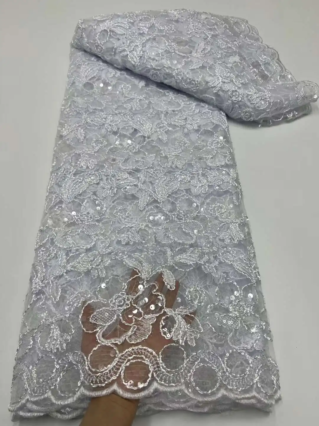 Африканская сетчатая кружевная ткань с блестками 2024 Высококачественная