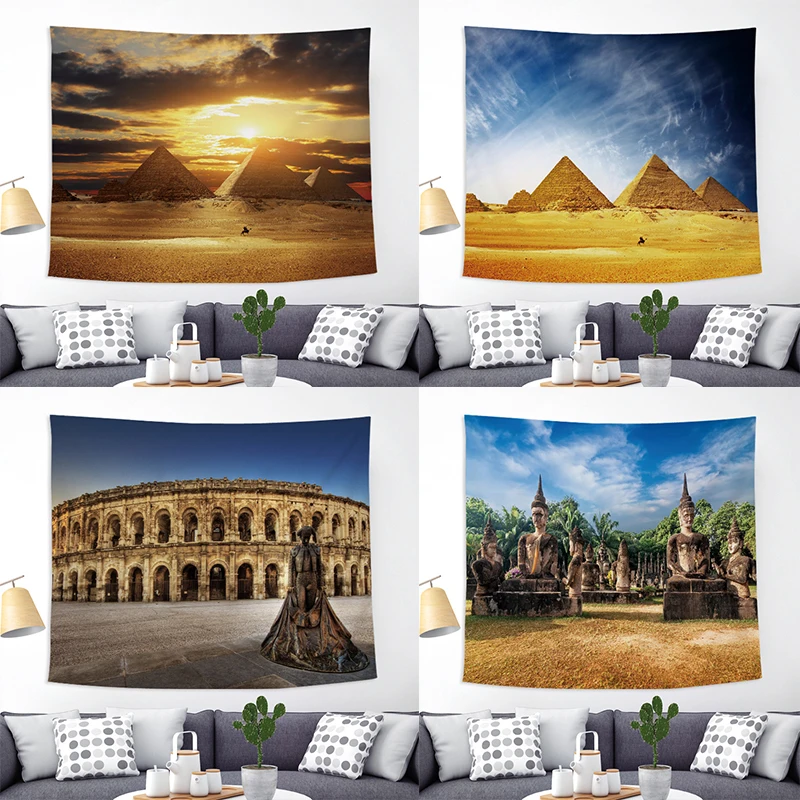 

Landscape Tapestry of Places of Interest Around The World Big Ben Venice Colosseum Fabric Background Wall Tapestry Home Decor